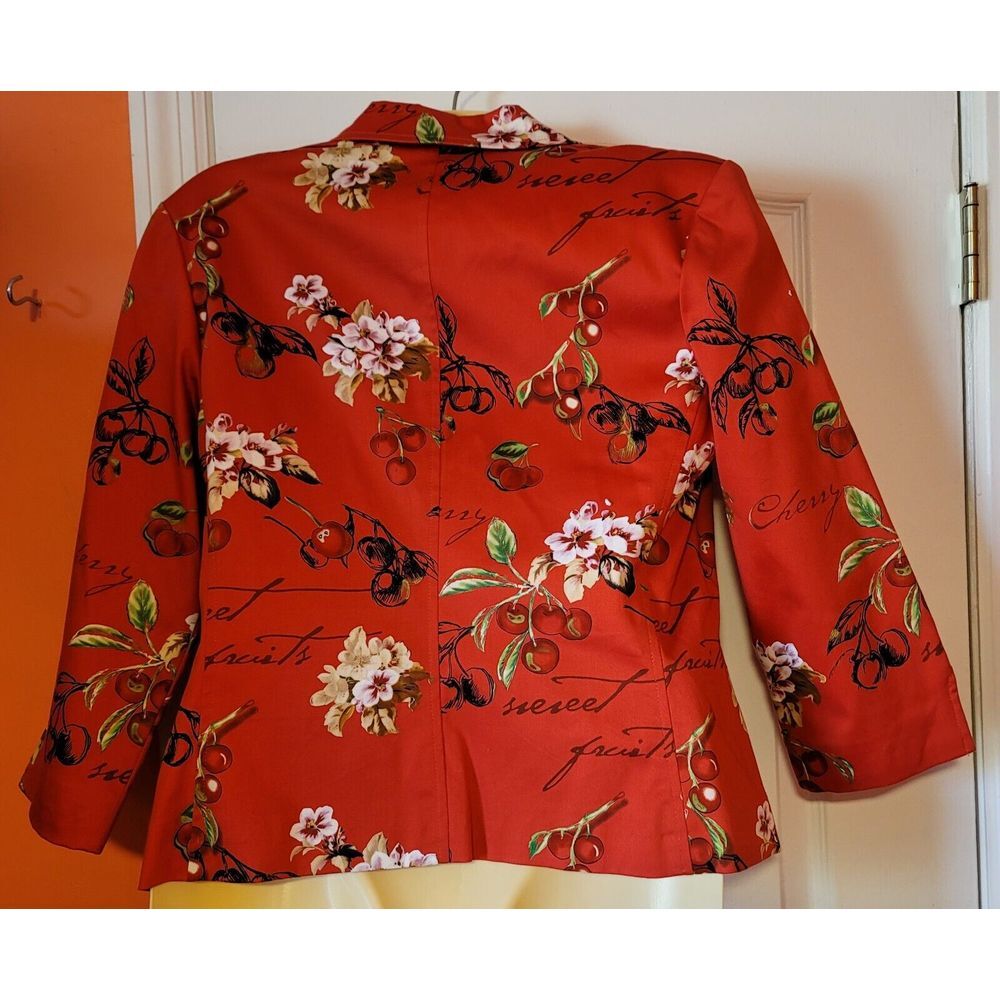 Nancy Bolen City Girl | Red Cherry Print Beaded‎ Blazer Jacket | Size 4 - Picture 2 of 6